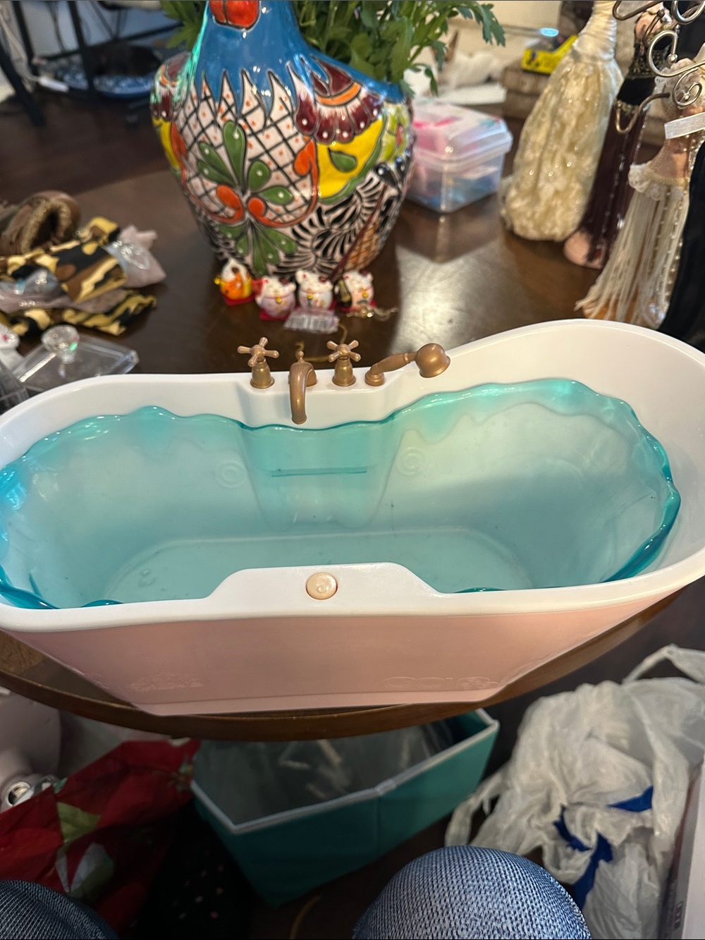 Plastic Toy Doll Bathtub in Teal and White - Unbranded